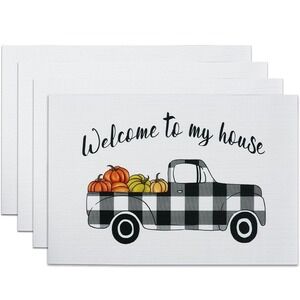 4pc Fall Farmhouse Placemats Welcome To My House Buffalo Check Truck Pumpkins